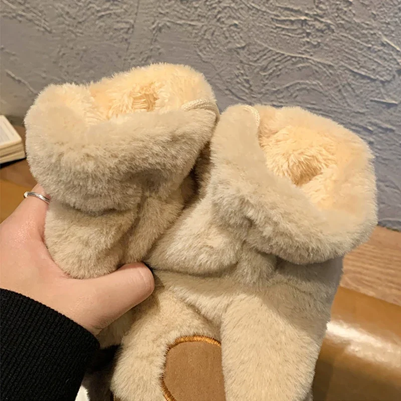 Girls Cute Cat Paw Soft Plush Gloves Winter Thick Warm Hand Glove Women Korean Rabbit Fur Full Finger Casual Riding Mittens