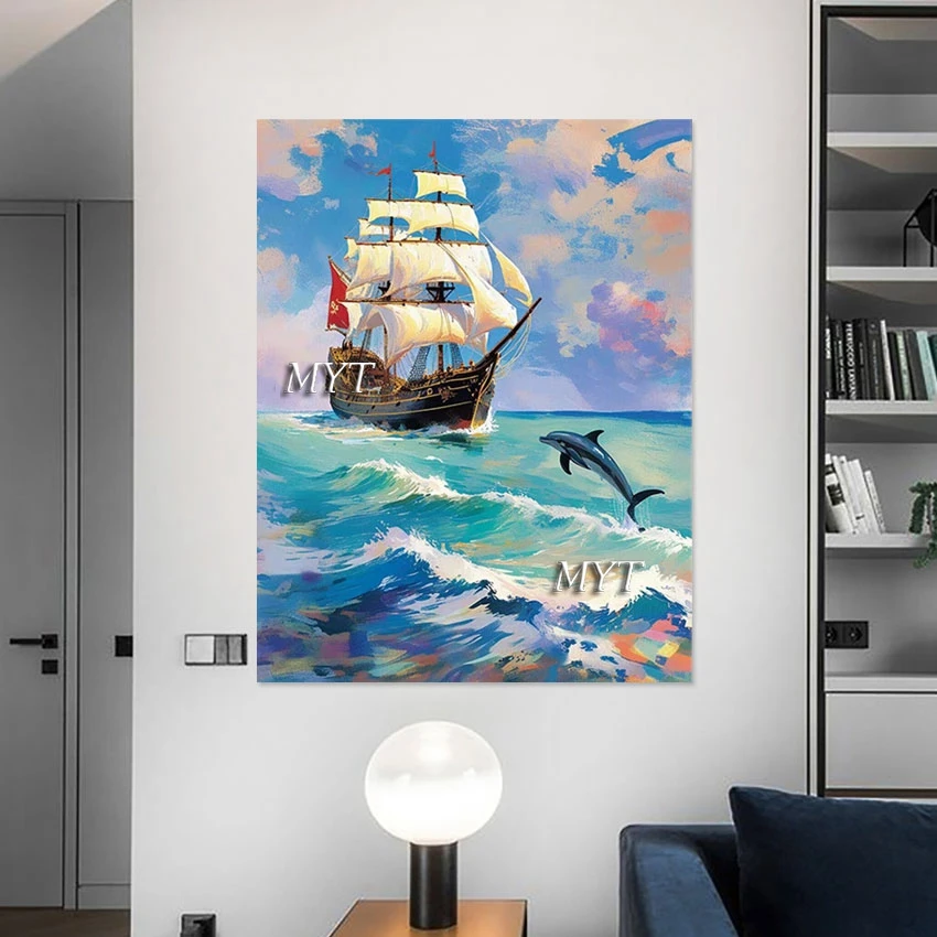 

Canvas Roll Design Modern Style Seascape Sailboat Art Poster Frameless Abstract Animal Oil Paintings，Wall Picture For Room