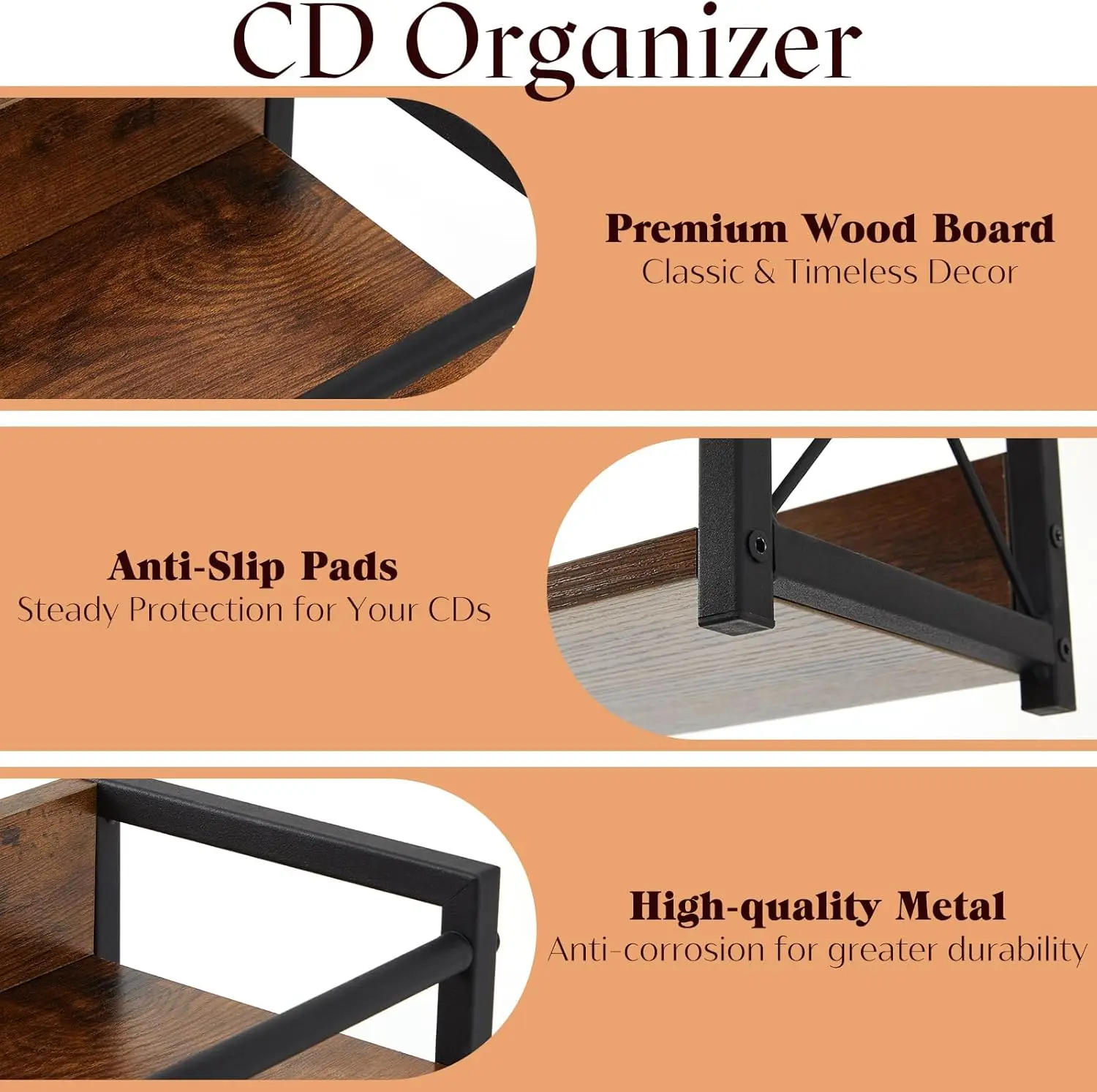 2-tier CD Storage Holder CD Storage Shelf for Display Countertop Wooden DVD Rack with Display Top Shelf Organizer for Home Offic