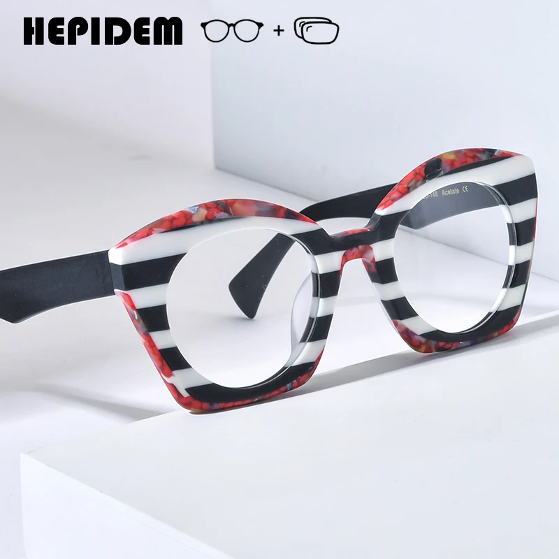 HEPIDEM Progressive Prescription Eyeglasses Anti Blue Myopia Optical Lenses Custom Eyewear Men Acetate Women Oversize Glasses