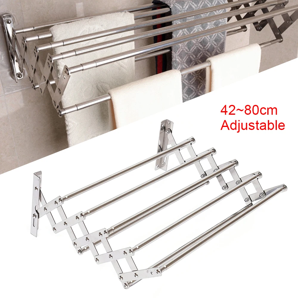 

Creative Stainless Steel Foldable Telescopic Multifunctional Shelf Towel Storage Rack Adjustable 42~80cm