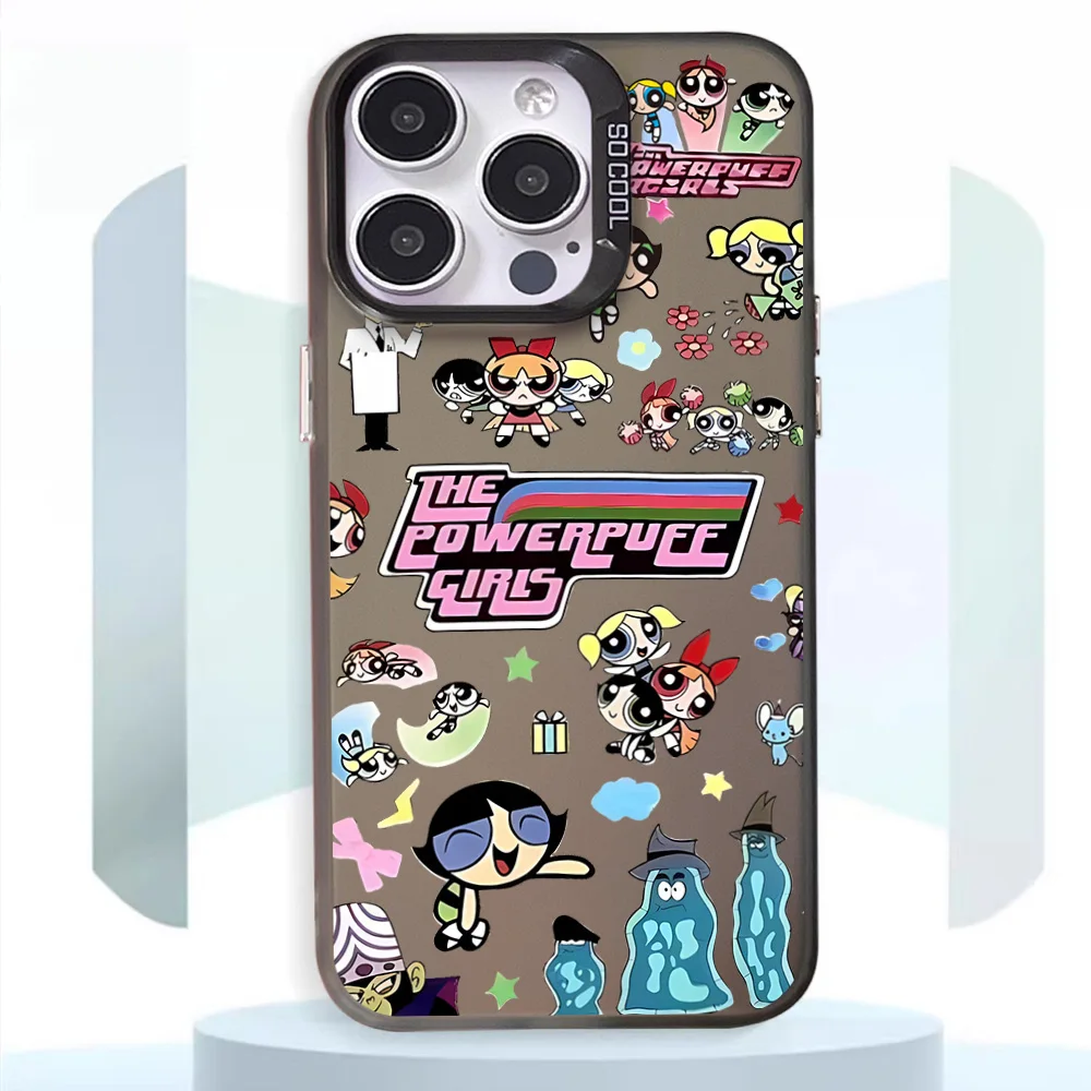 Cartoon The P-Powerpuff Girls Phone Case For iphone11 12 13 14 15 16 Pro Max Plus  fashion laser colorful silver IMD cover