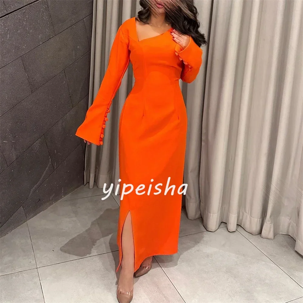 Abiti midi su misura con scollo a V e scollo a V da sera formale con bottoni in jersey personalizzati