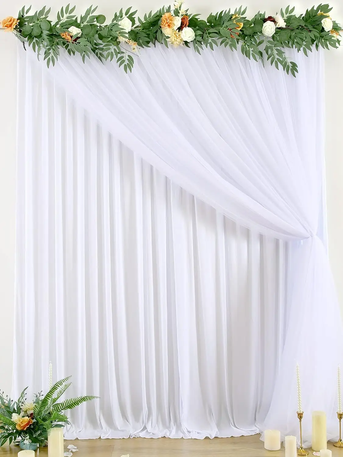 White Tulle Backdrop Curtains for Baby Shower Parties Wedding 3 Layer Sheer Photo Drape Backdrop for Photography Props