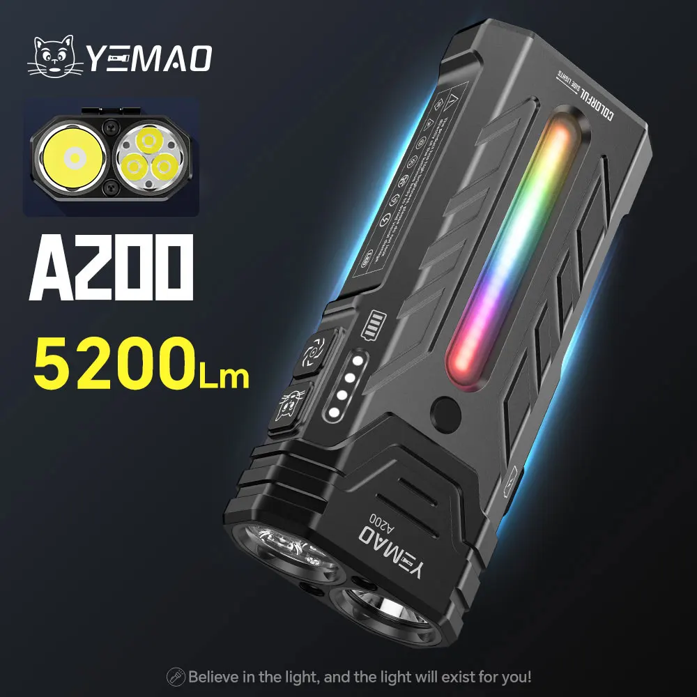 مصباح يدوي LED محمول خارجي 5200 لومن RGB LED للتخييم مع شعلة مغناطيسية، مثالي للمشي لمسافات طويلة ومغامرات التخييم #1