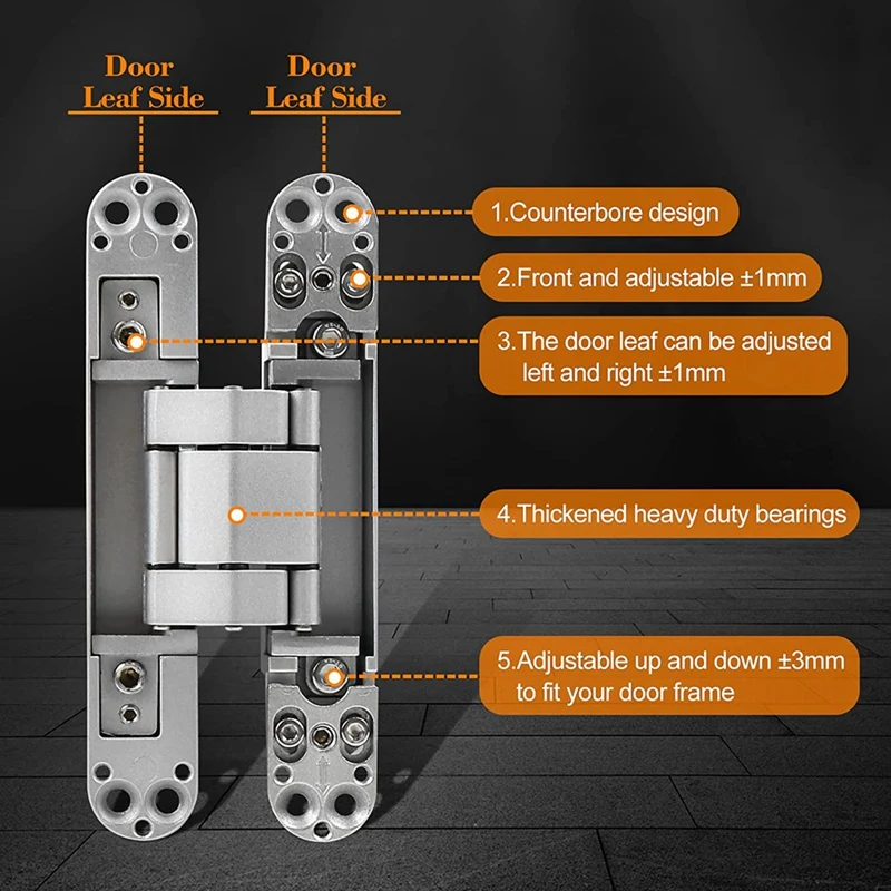 6Inch Door Hinges Zinc Alloy Invisible Hinge, 3-Way Adjustable Butt Hinges Concealed Hinges Allows 180 Degree Swing