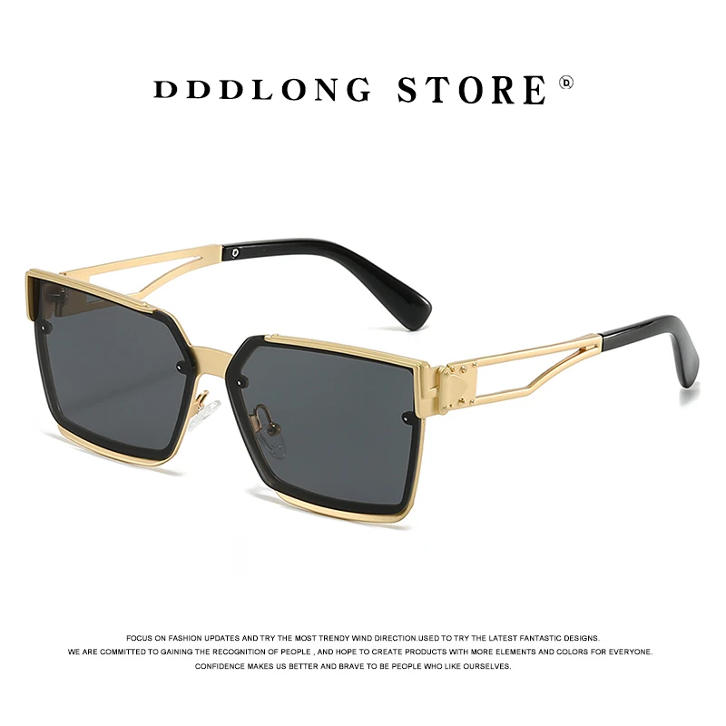 DDDLONG Metal Fashion Punk Sunglasses Women Oversize Sun Glasses Classic Vintage UV400 Party Travel Outdoor Shades Men D548