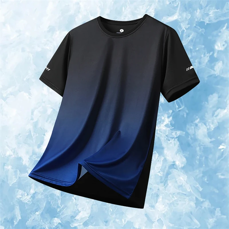 Simple Fashion Gradient Sports T Shirts Fashion Summer Short Sleeve 3D Printed Fitness T-shirts Casual Oversized Unisex Tees