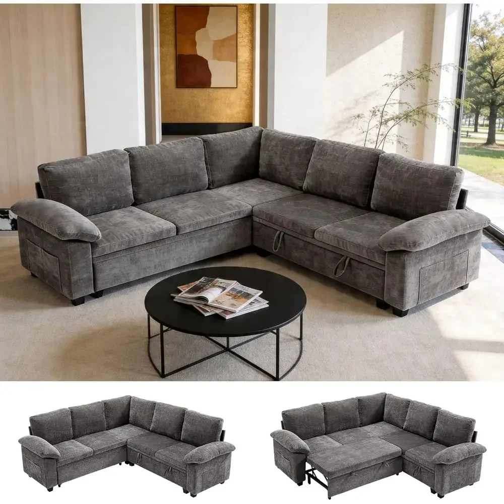 ular Sectional Soa Sectional Couches or Living Room with Pull Out Bed Sleeper Soa L Shaped with Storage, Convertible Soa Bed wit