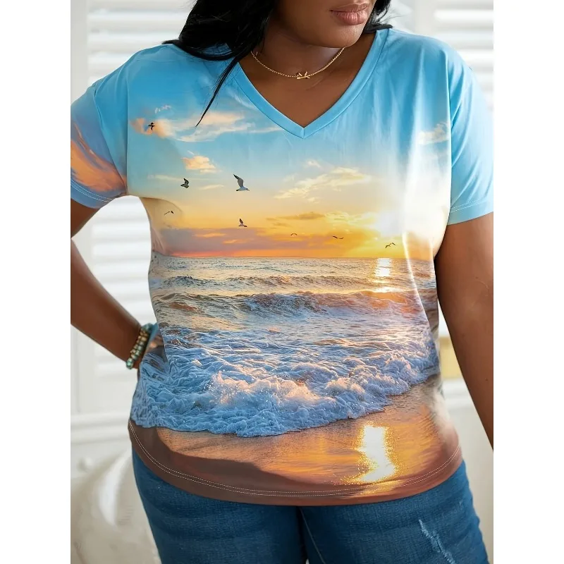 

Plus Size 1XL-5XL New Women'S Plus Size V-Neck Short Sleeve T-Shirt Ladies Casual Short Sleeve T-shirt Tops