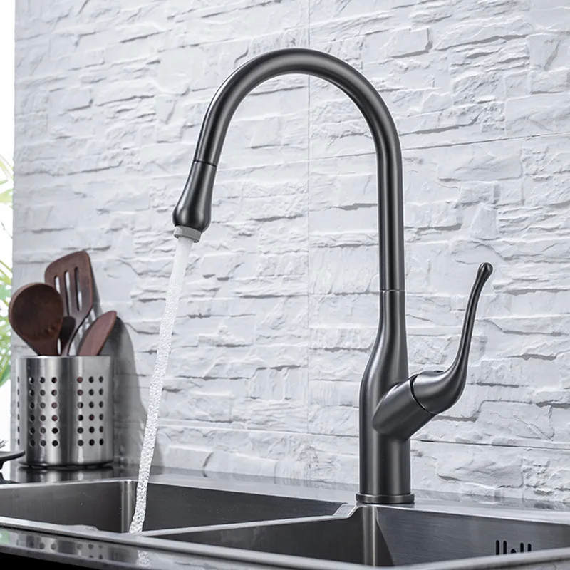 

Put Out Kitchen Faucet Gun Gray Cold&Hot Water Tap Drawable Brass Vegetable Washing Basin Sink Faucet Retractable and Rotatable