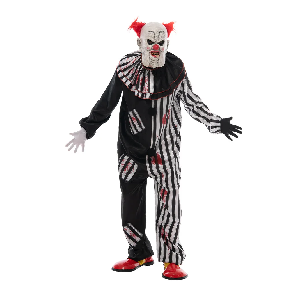 

Adult Halloween Ugly Clown Cosplay Costume Black and White Stirpy Jumpsuit Men Stage Peformance Wear Circus Parade Show 2025