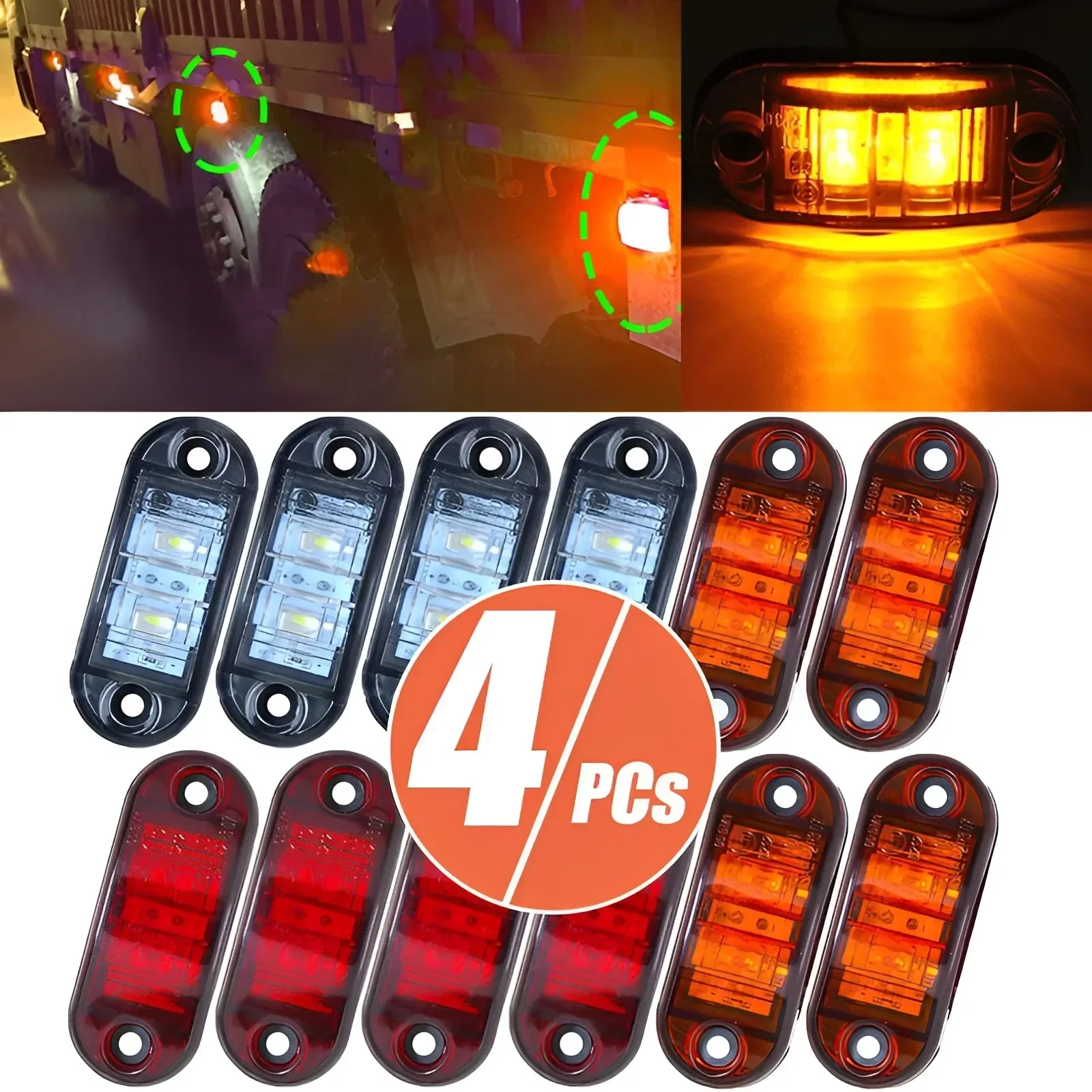

2/4Pcs 12V / 24V LED Side Marker Lights Car External Lights Warning Tail Light Auto Trailer Truck Lorry Lamps White Color