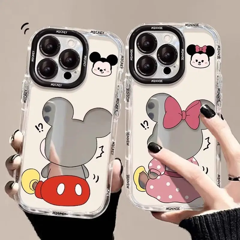 New Disney Cartoon Minnie Mickey Back Figure 16/15/14 Promax Phone Case 13/12 Puff 11 Mirror Xr Anti-fall Protective Case