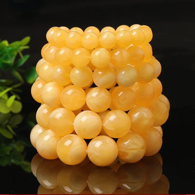 Gift Yellow Irregular Shape Bracelet Pendant, Second Generation Amber with White Flower Inclusions