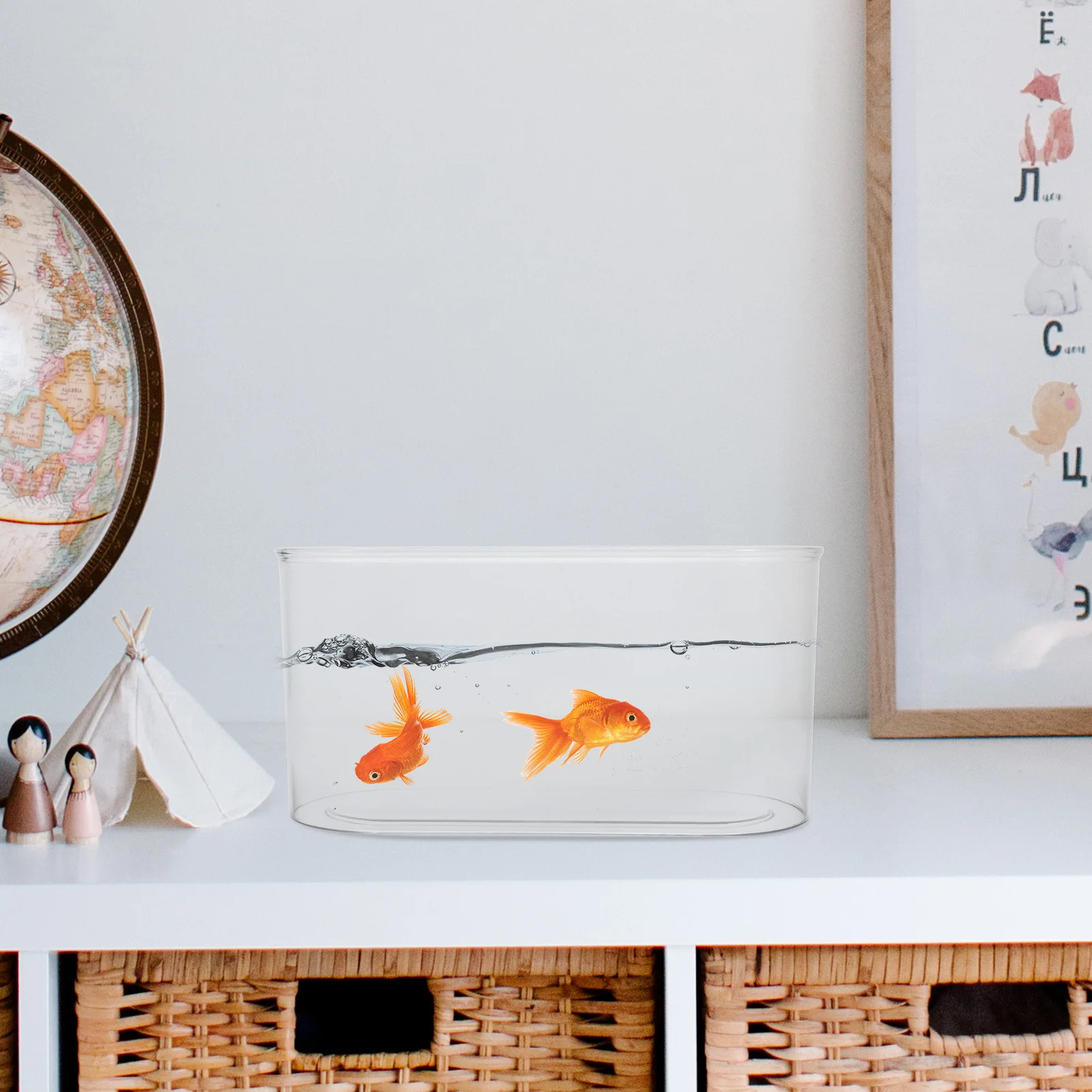 

12 Inch Transparent Oval Fish Tank Acrylic Desktop Aquarium for Betta Turtle Shrimp Habitat Office Home Decor Easy Clean