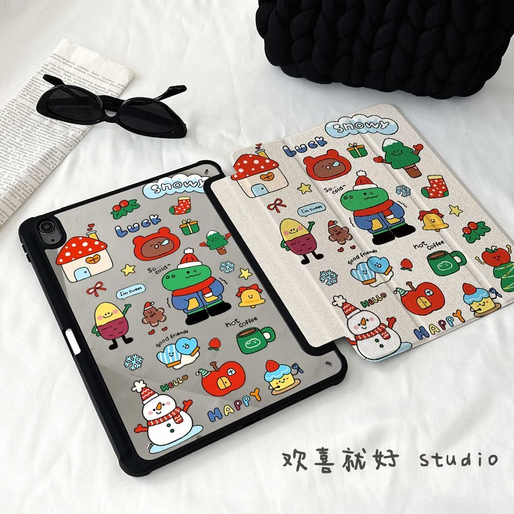 Christmas Snowman Mirror Tablet Case For iPad 11th A16 10 9 8 7 5 Pro 13 11 M5 M4 M3 M2 12.9'' Air 4 3 2 1 Mini 7 6 8.3'' Cover