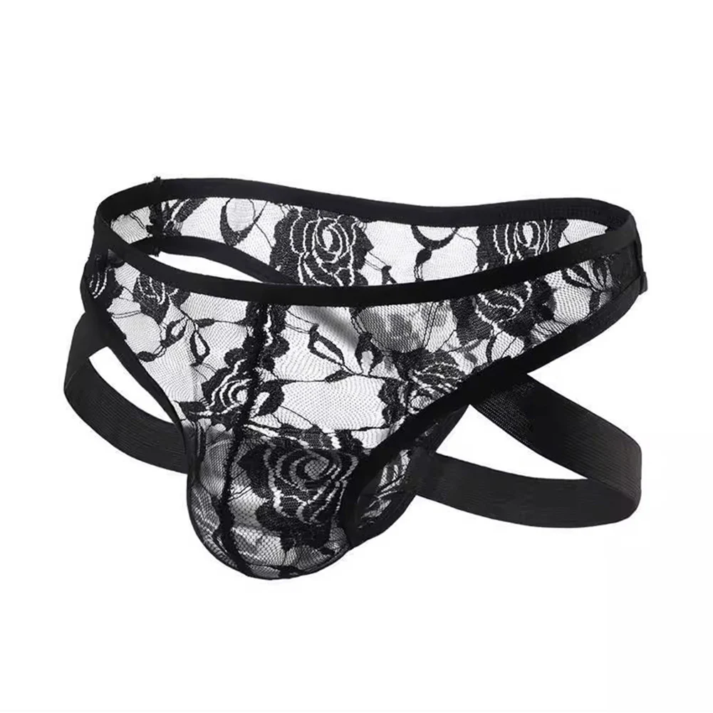 

G-string Sexy Underpants Black Men Lace Thong Average Size Daily Casual Wear Lace Fabric Slight Stretch For Autumn