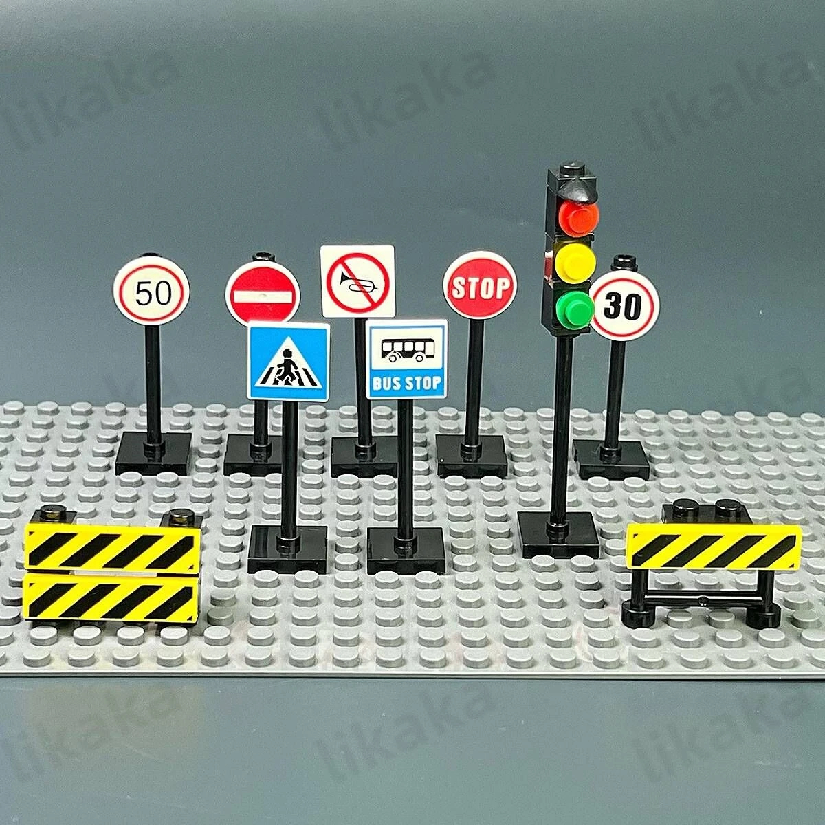 MOC City Road Traffic Signs Building Blocks Toys Street Traffic Blocks Classic City Road Sign Warning Board Bricks Toy Parts