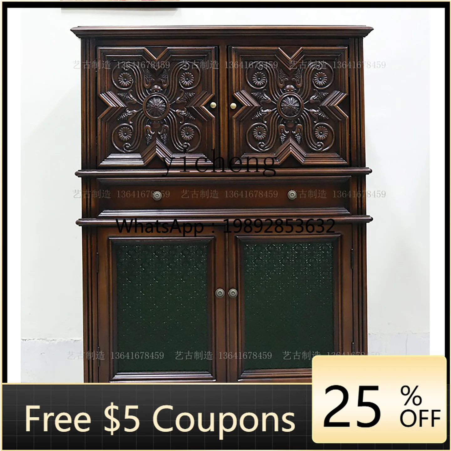 

retro solid wood tenon and mortise household dining side locker tea and wine cabinet carved against the wall home decor