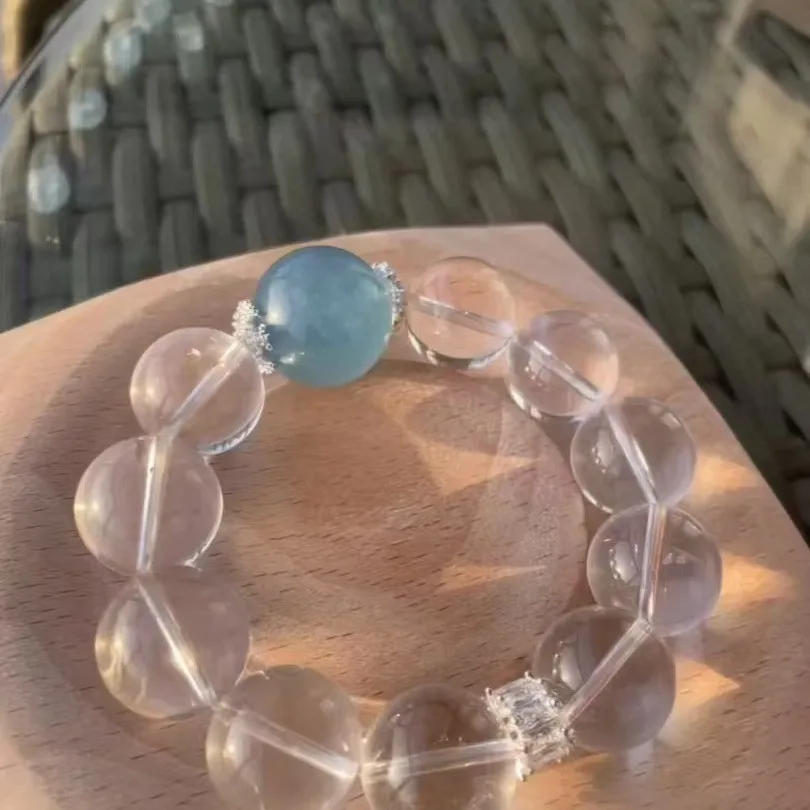 

Natural White Crystal Aquamarine Crystal Bracelet, Men's and Women's Fashion Light Luxury Bracelet