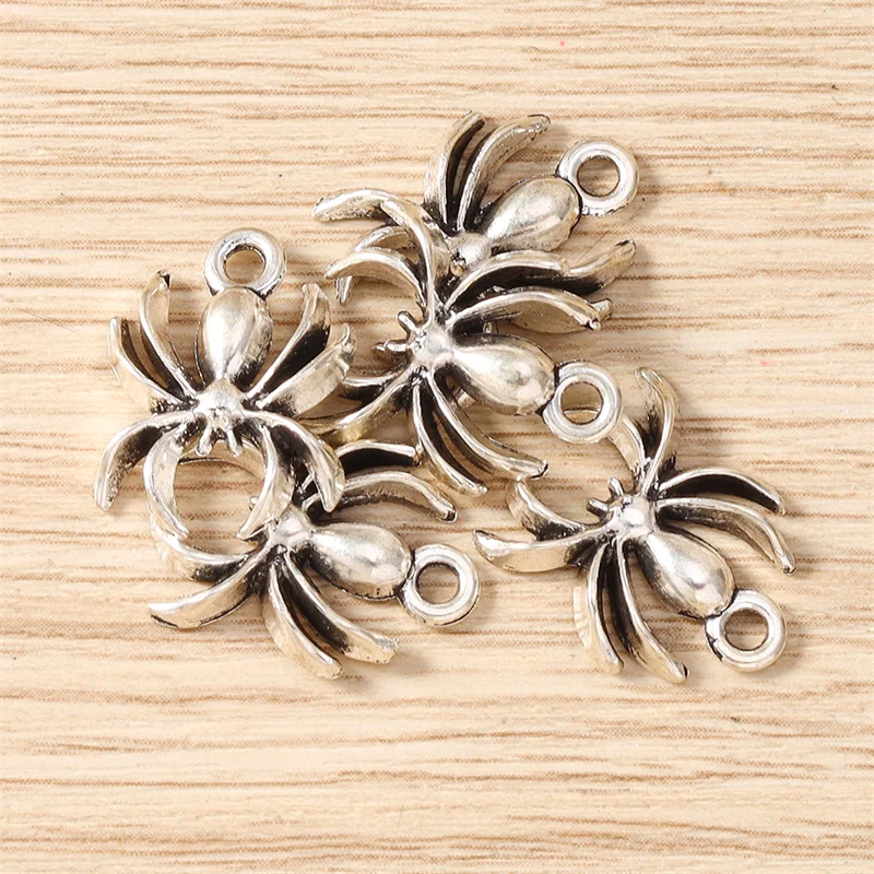 30 Stück 13x17mm Niedliche Spinnen-Anhänger aus Legierung für Schmuckherstellung, Halsketten, Ohrringe, Armbänder, DIY-Bastelzubehör – Detail 6