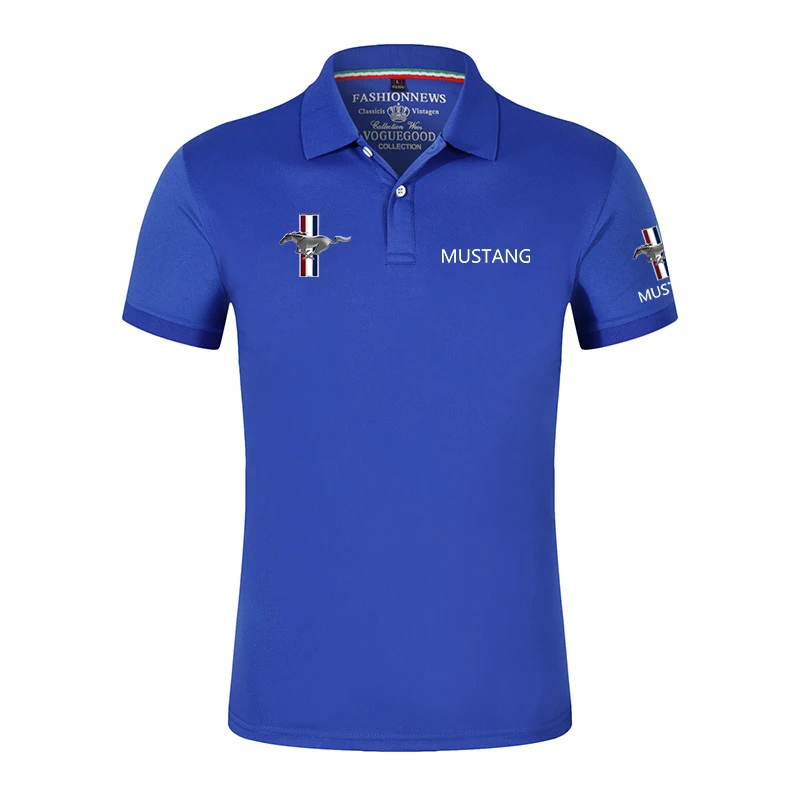 Summer New Men\'s Polo Shirt with Mustang Logo Classic Unisex Outdoor Customize T-Shirt Casual Short Sleeves T-Shirt Solid Color