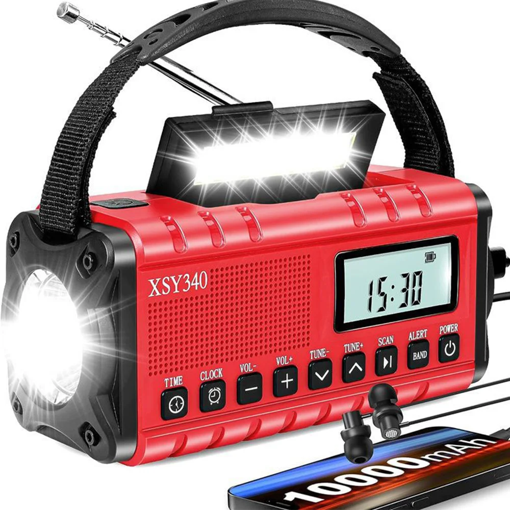 Hot 10000mAh Emergency Radio Solar Hand Crank Radio AM/FM/NOAA LED Flashlight SOS Alarm Power Bank Dropshipping Red Out of Stock