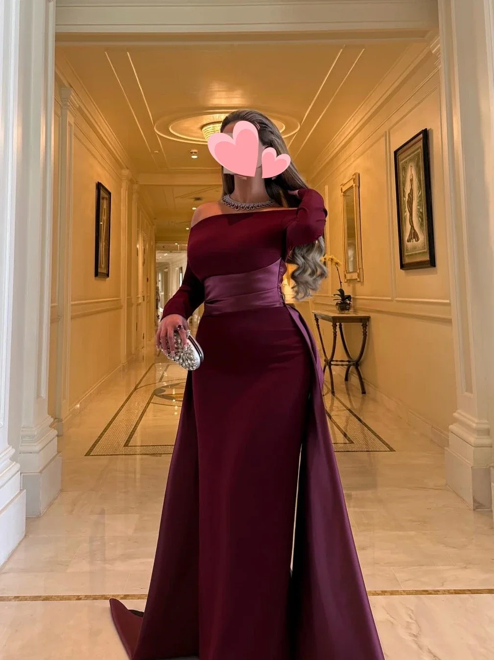 Oisslec فساتين حفلة موسيقية أنيقة خمر الحلو مثير الأحمر الساتان قارب الرقبة أزياء مناسبة رسمية حفلة موسيقية اللباس مساء حزب أثواب #5