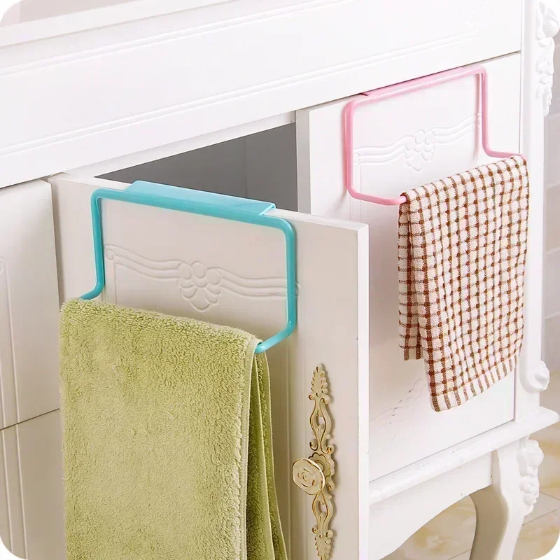 1pc Towel Storage Rack Bathroom Kitchen Plastic Towel Rack Hanging Holder Home Cabinet Door Single Pole Towel Organizer Rack