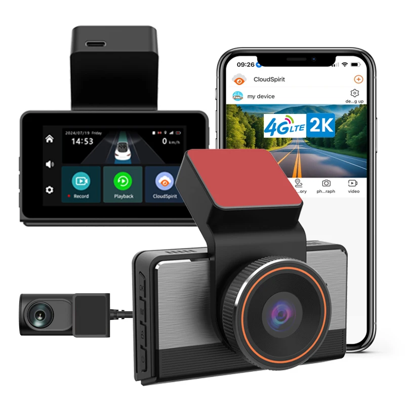 

3,0-дюймовый экран 2K с двумя объективами Автомобильная камера с 4G LTE GPS отслеживанием ночного видения Wi-Fi G-сенсор 24 часа Приложение для парковки Монитор Видеорегистратор