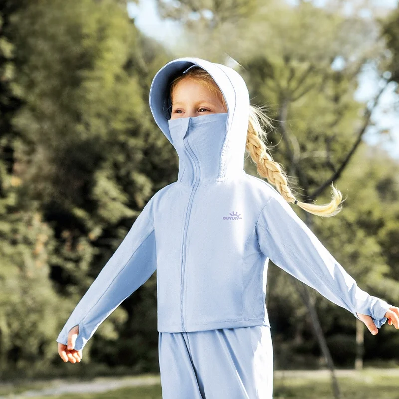 

Детская куртка OUYUN с защитой от солнца UPF50, прохладная на ощупь, дышащая, легкая, с длинными рукавами, для мальчиков и девочек