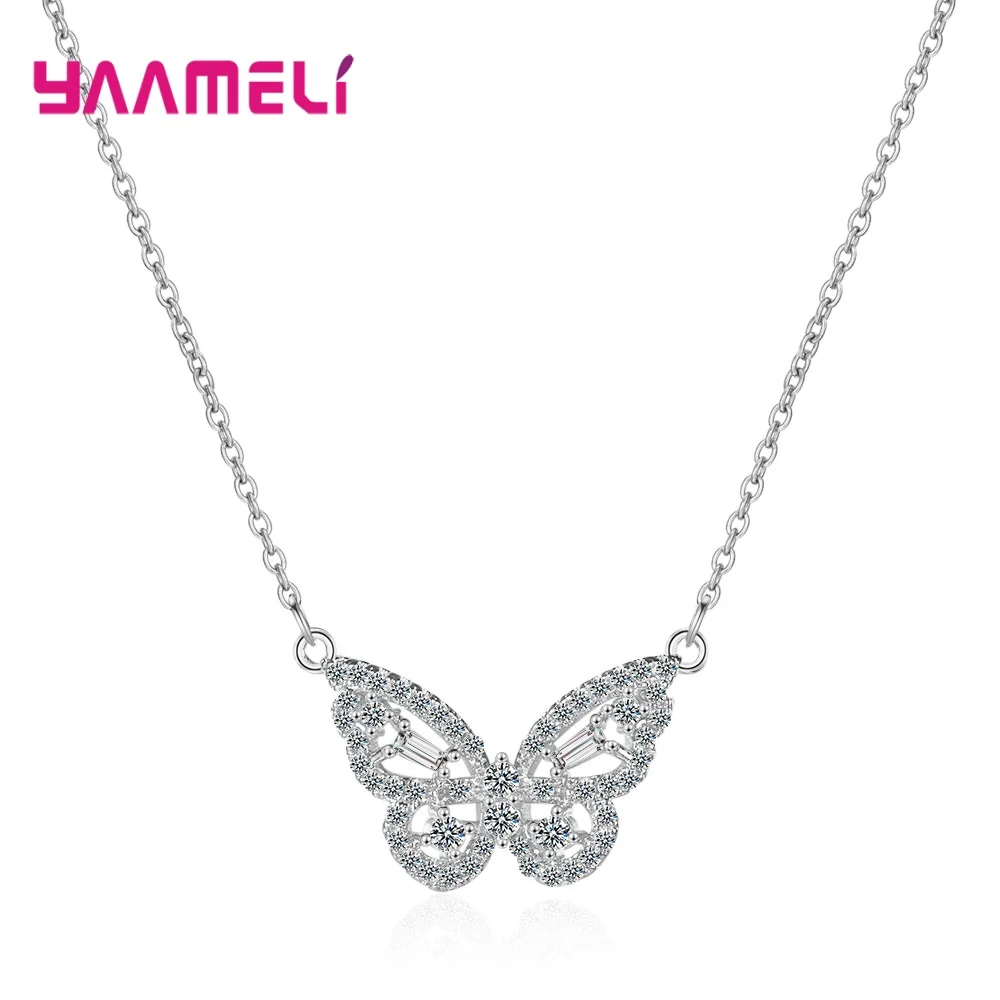 

Trendy Butterfly Pendant Necklace Tiny AAA CZ Stone Inlaid Link Chain Necklaces Women Clothing Accessories Jewelry