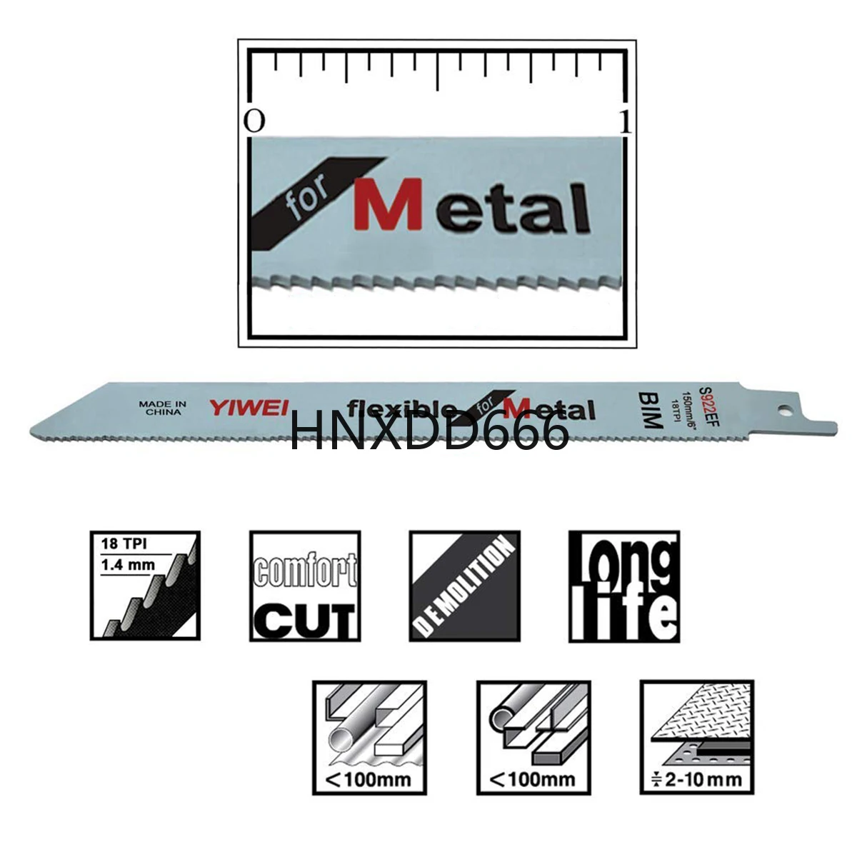 

Heavy Duty Metal Cutting Reciprocating Saw Blades, 150/200/225mm Bi-Metal Saw Blade for Thick Metal Fast Straight Cutting