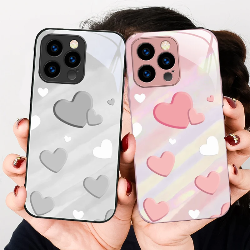

Soft and Fresh Pink Love For iPhone 16 E 15 14 13 Plus 12 mini 11 Pro Max 11Pro XR Xs X 7 8 P lus 16E Tempered Glass Phone Case