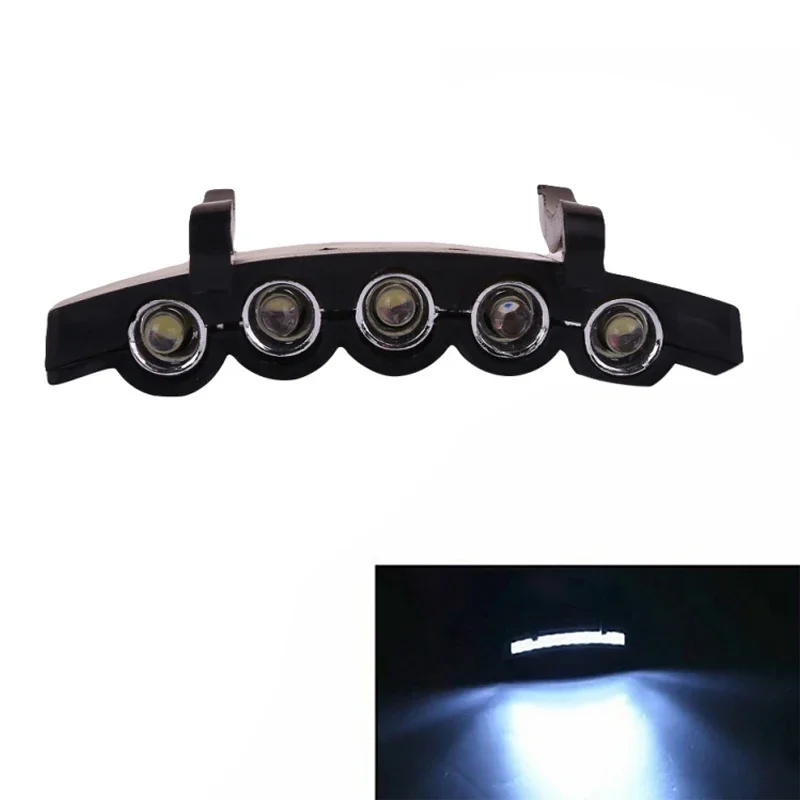 Super brillante pesca nocturna 5-LED tapa luz faro cabeza linterna cabeza sombrero Clip en luz pesca cabeza lámpara