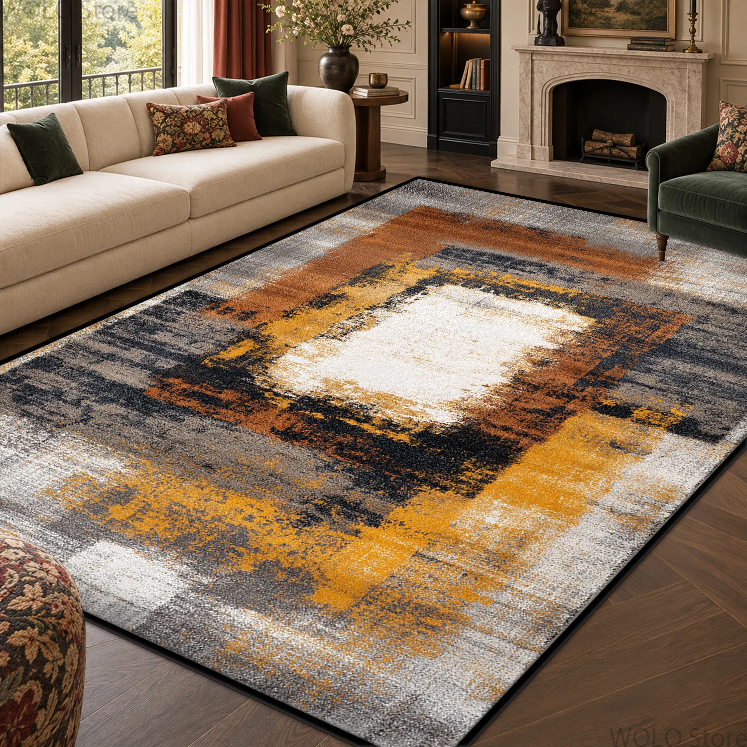 Vintage Distressed Large Area Rug Art Border Decorative Home Bedroom Stain Resistant Washable Living Room Carpet Fluffy Non-slip