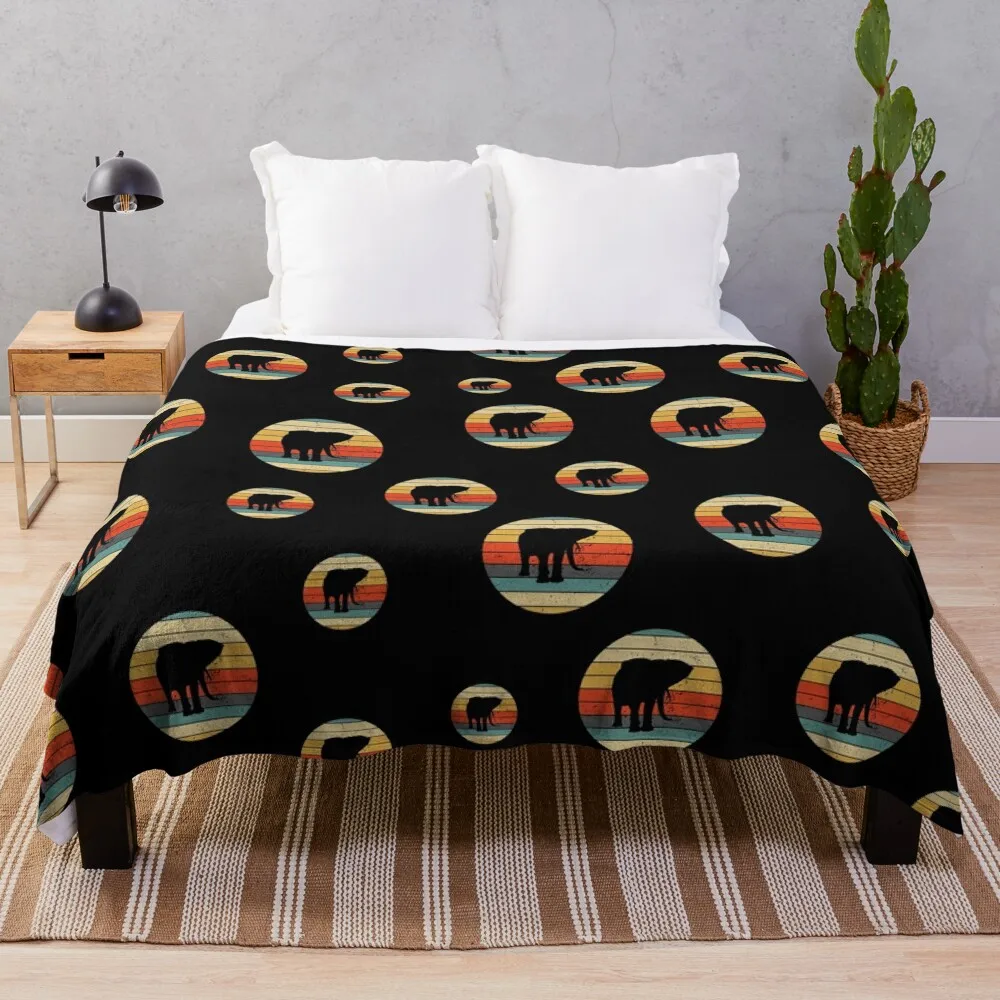 

Retro Sunset Elephant Silhouette Throw Blanket Thins Plaid Giant Sofa Blankets