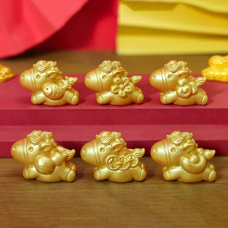 2026 New Year Figurines Miniatures Cartoon Lucky Gold Horse Micro Landscape Ornaments Home Room Desk Decorations Gift