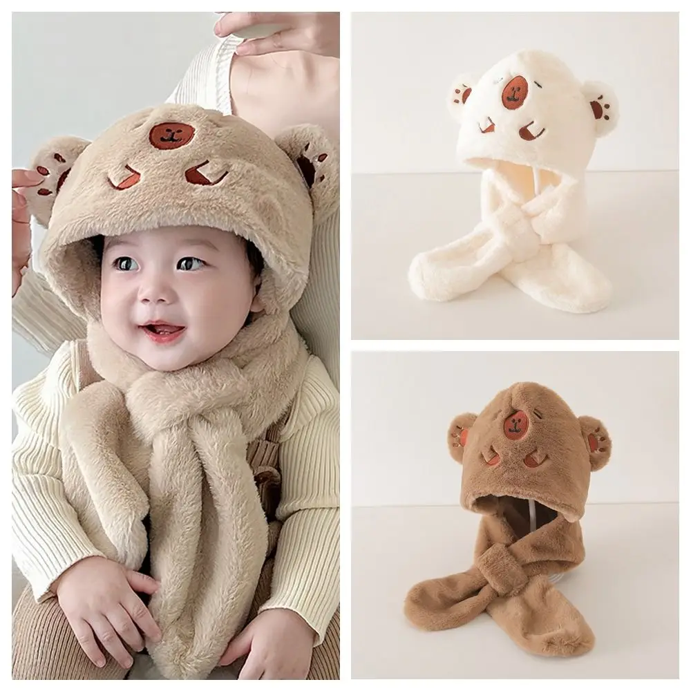 

Autumn Casual Baby Hat Scarf Set Coral Fleece Soft Capybara Fluffy Hat Korean Style Thickened Children's Winter Cap Boys