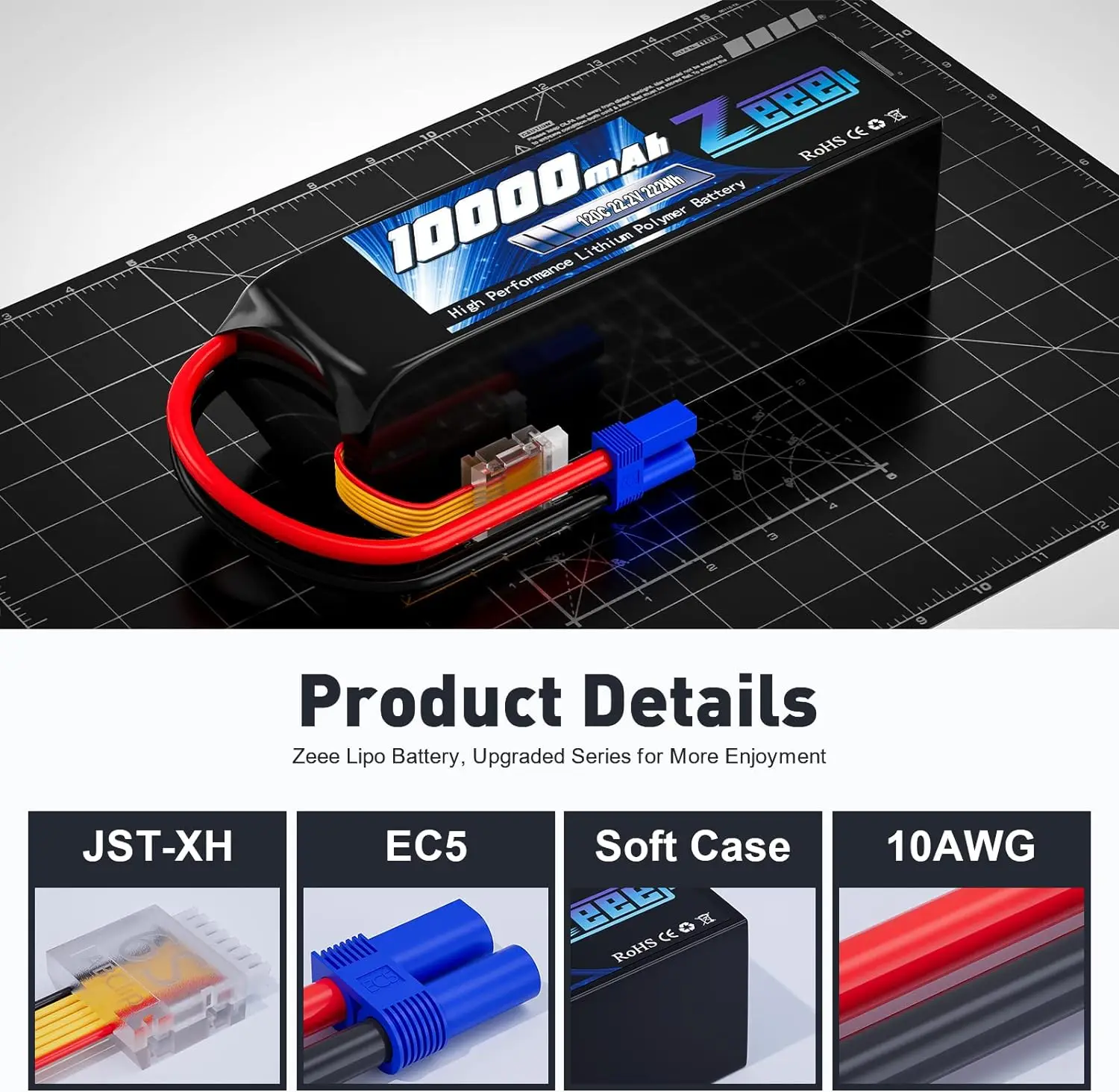 1/2pcs ZEEE 3S 4S 6S 10000mAh Lipo Battery 14.8V 120C Softcase with EC5 Plug for RC Cars Desert Boat  FPV Drone RC Models Parts