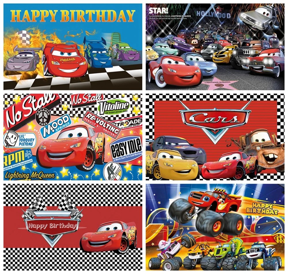 

Mcqueen Racing Birthday Backdrops Children 1St Birthday Party Baby Shower Decoration Custom Background Wall Props Photography