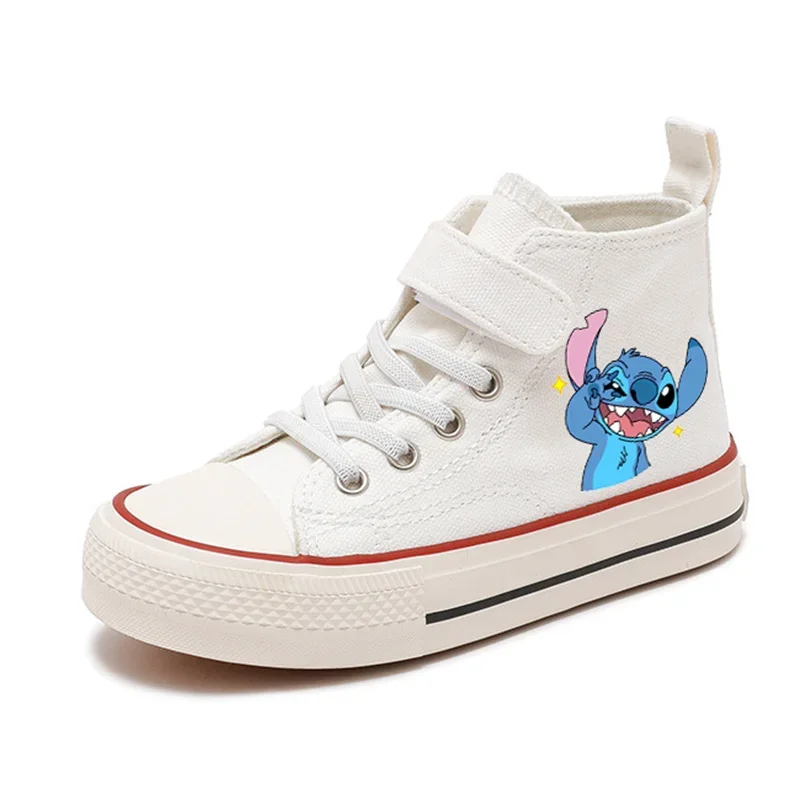 Chłopcy dziewczyny wysokie płócienne buty Casual Cartoon kawaii Lilo Stitch Sport wygodne buty dzieci drukują chłopcy tenisowe buty disney