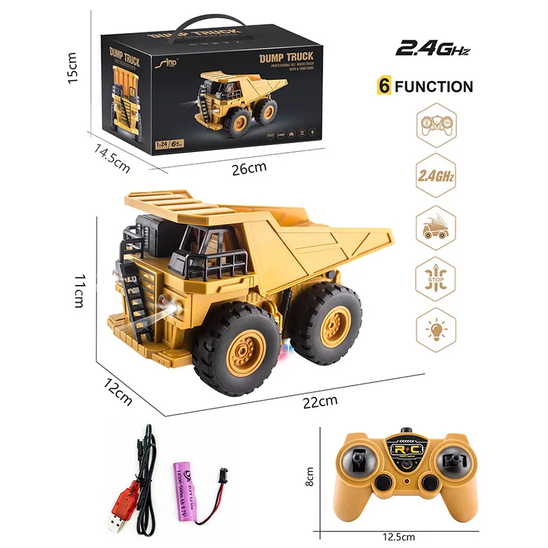 1:24 9CH RC Alloy Dump Truck Car Engineering Vehicle Forklift Heavy Excavator Remote Control Car Toys for Boys Children\'s Gifts