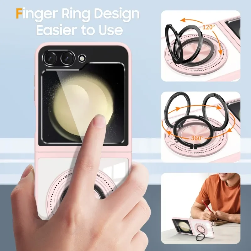 360° Magnetic Rotate Ring Holder Phone Case For Samsung Galaxy Z Flip 6 5 Transparent Protection Ring Bracket Phone Cover Funda image 5