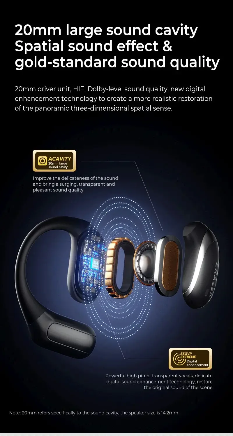 Original ERAZER X9 Drahtlose Kopfhörer OWS HiFi Stereo Sport Offene Bluetooth Kopfhörer mit Mikrofon Anruf Rauschunterdrückung Wasserdicht – Detail 4