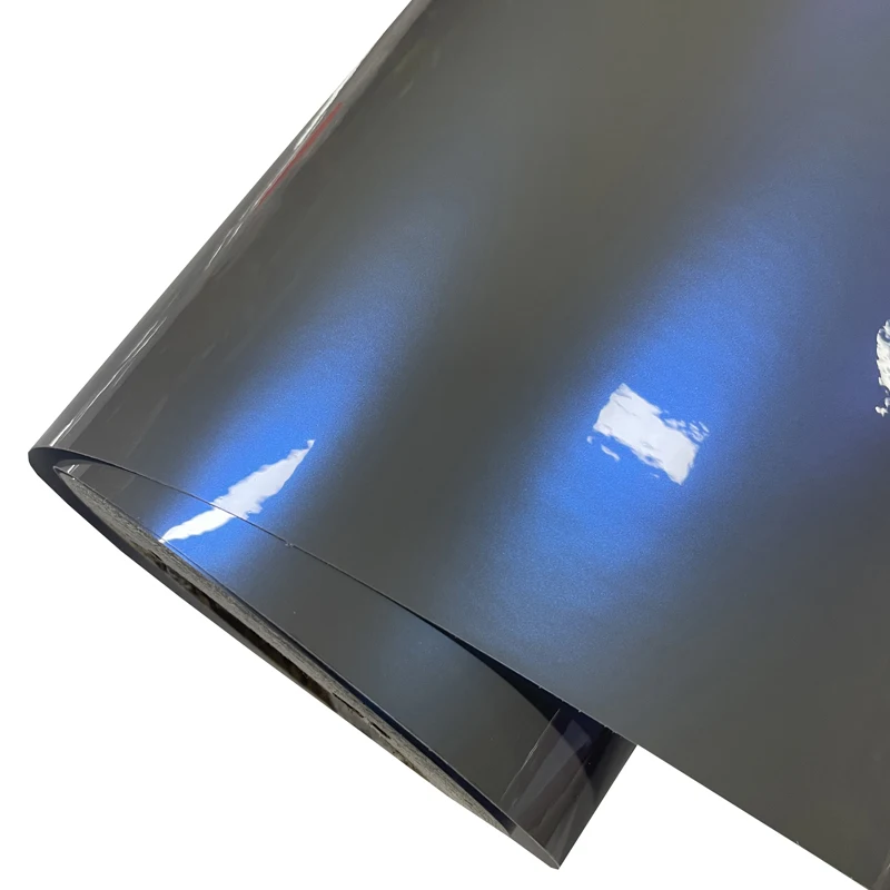Premium Chameleon Gloss Candy Metallic Color Shift Grey Blue Vinyl Wrap Film Roll Self Adhesive Decal Car Wrapping Foil