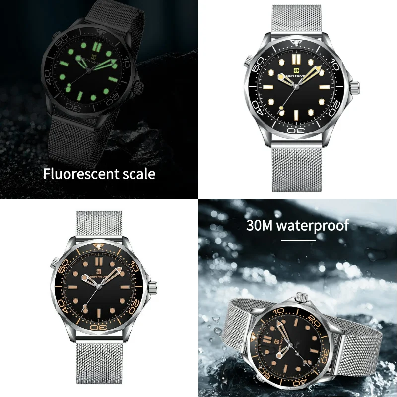 Quartz Watch for Men with 42mm Size Alloy Dial and Mesh Stainless Steel Strap Suitable for Business Travel, 30 Meters Waterproof