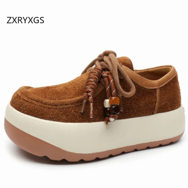 ZXRYXGS الطبقة العليا جلد البقر الرجعية سميكة سوليد الارتفاع زيادة أحذية رياضية أحذية خفيفة أنيقة الديكور النساء الأحذية العصرية 2025