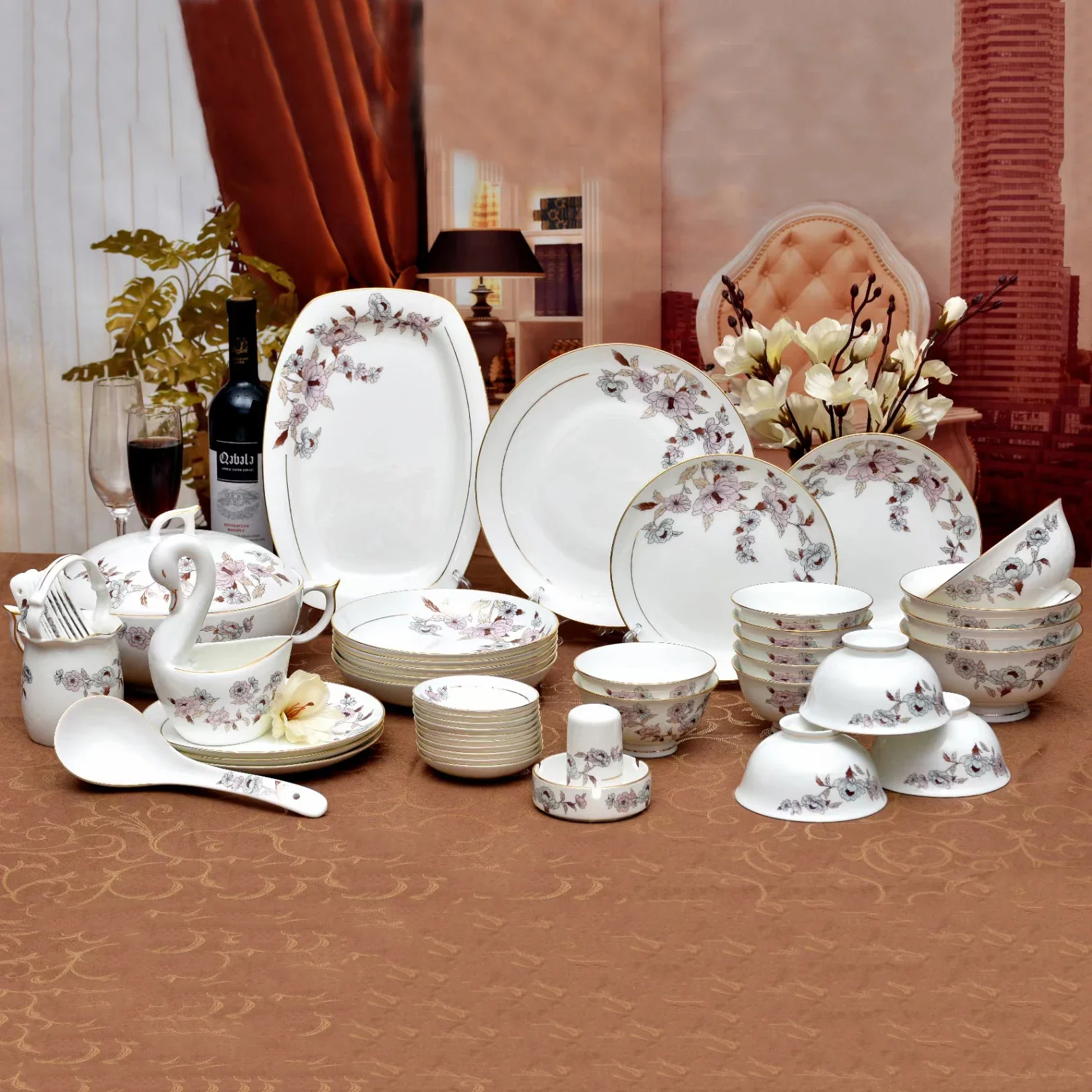 Porcelain Tableware Bone China Bowl And Plate Dinner Set 52pcs Bone China Combination Dinnerware Sets